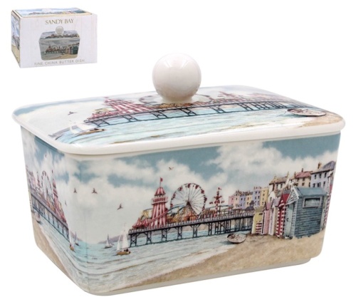 Sandy Bay Ceramic Butter Dish With Lid Seaside Beach Coastal Nautical Theme