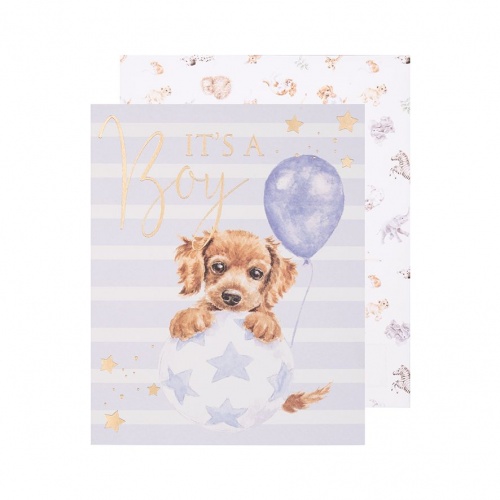 Wrendale Designs It's a Boy Bouncing Boy Puppy New Baby Card