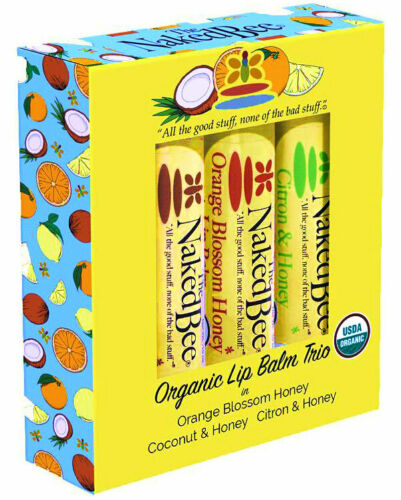 Naked Bee Organic Lip Balm Trio Gift Set Orange Blossom Coconut Citron ...