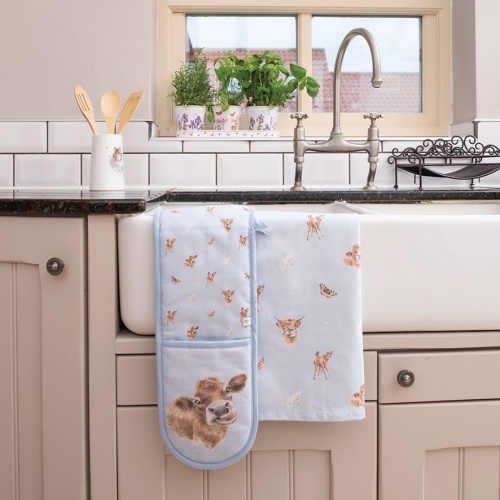Wrendale Designs Farmyard Friends Cow Calf Cotton Double Oven Gloves