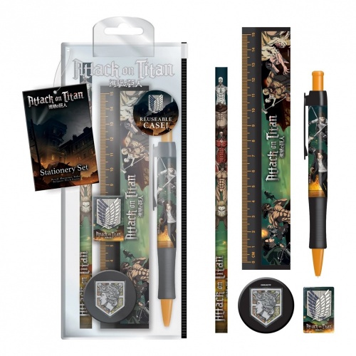 Attack on Titan 5-Piece Stationery Set with Pen, Pencil, Ruler, Pencil Sharpener and Eraser