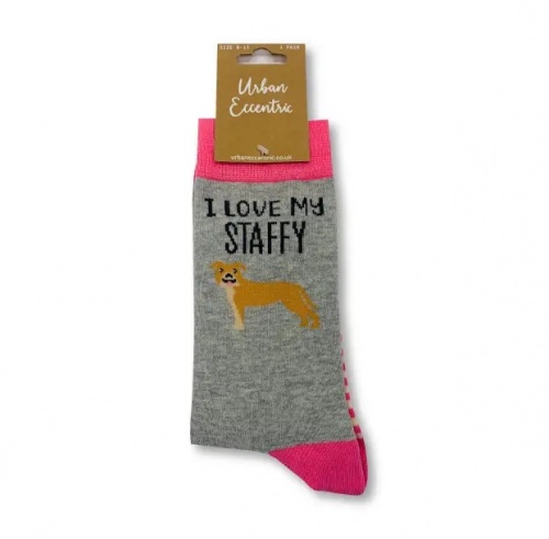 I Love My Staffy Socks Cotton Rich Socks Uni-Sex Novelty - Unisex Dog Socks