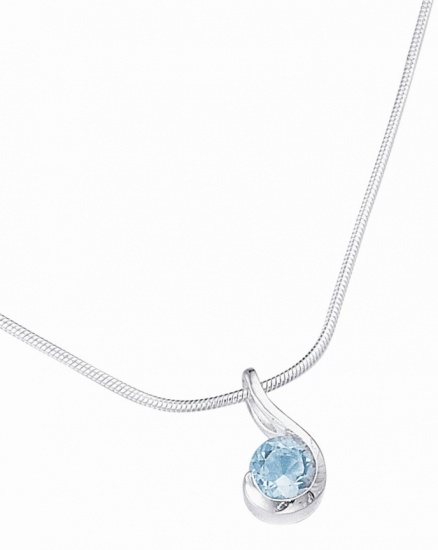 Silver & Blue Topaz Pendant Necklace on a 16'' Chain