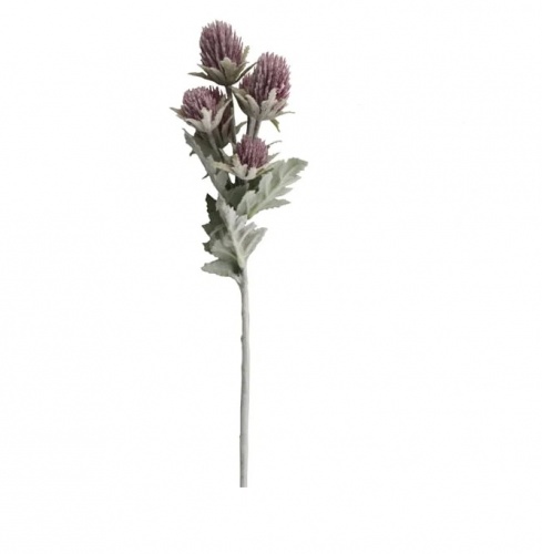 Purple Thistle & Flocked Leaves Spray Artificial Stem Pick Decoration Foliage